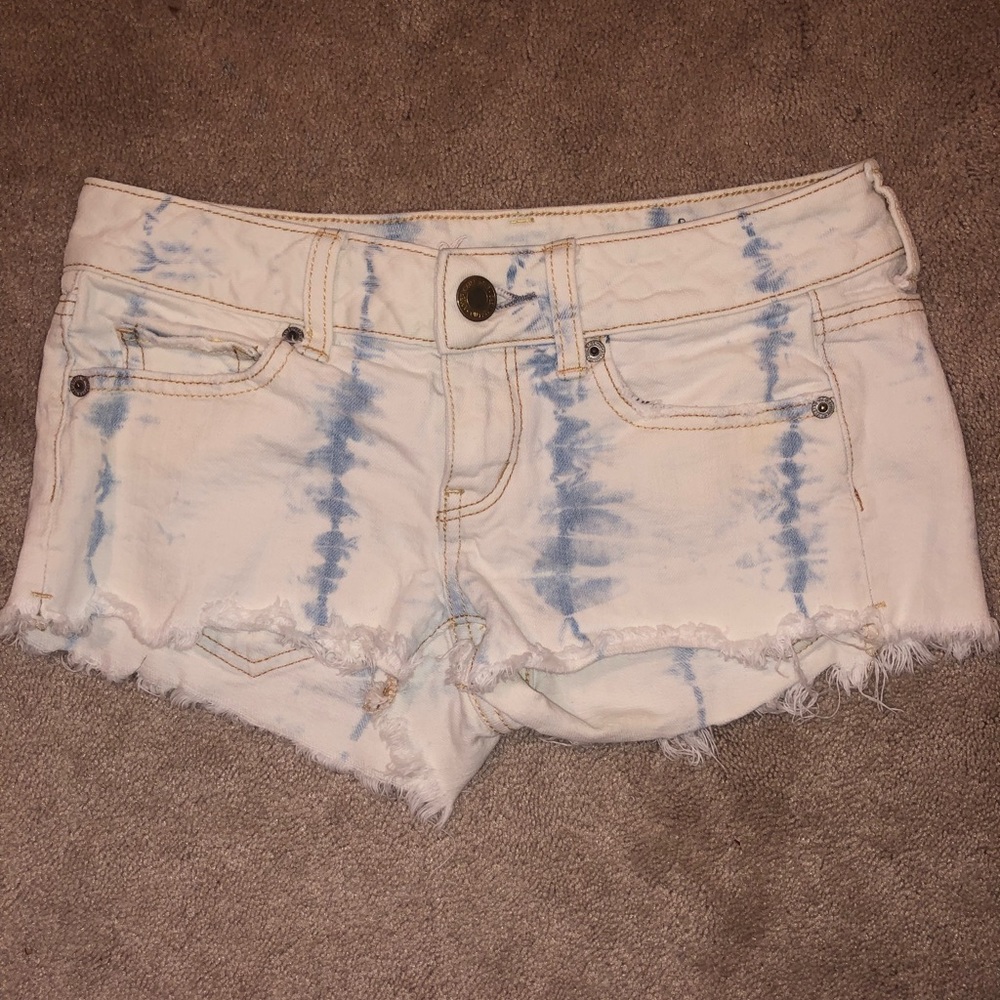 American Eagle white and blue denim shorts